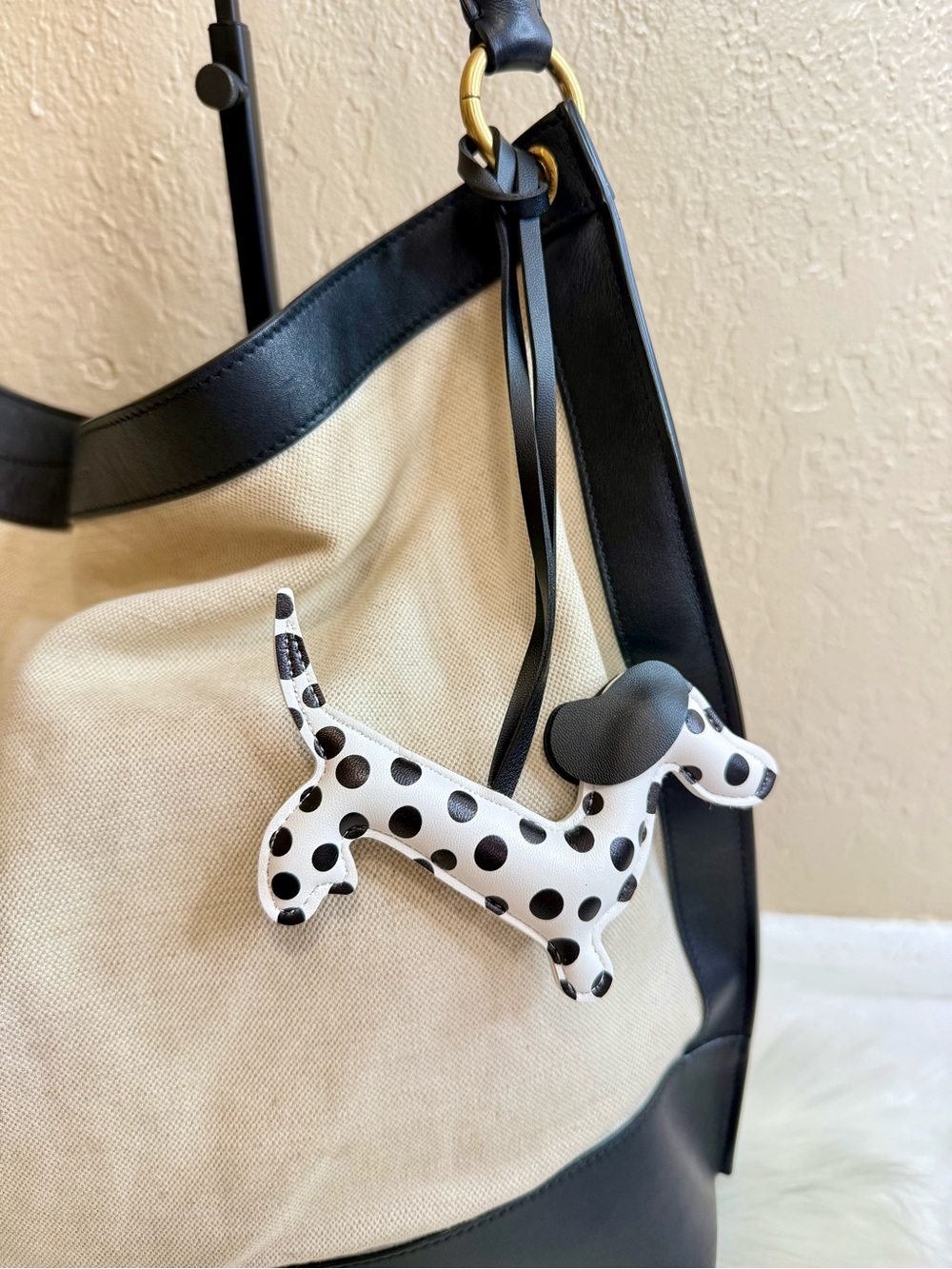 Black & White Polka Dot Dachshund Bag Charm